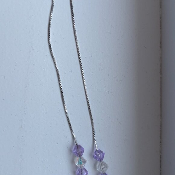 Swarovski Crystal Dangle Earrings- Grey/Clear/Purple - Sterling Silver - Picture 3 of 3